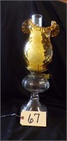 ANTIQUE OIL LAMP WITH AMBER SHADE
