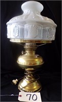 ANTIQUE LAMP WITH MILK GLASS SHADE