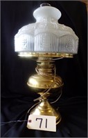 ANTIQUE LAMP WITH MILK GLASS SHADE