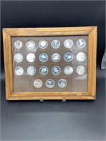 Framed American Space Coin Mission Set, 21 Coins