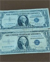 Lot of 2 $1 silver certificates 1935 d and 1957