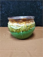 Green & brown Roseville pot approx 8 inches