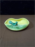 Yellow and green McCoy dish with bird approx 10