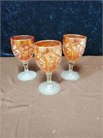 Group of 3 Marigold carnival glass water glasses