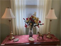 Lamps, Crackle Glass Vase & Miscellaneous
