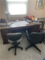 Office Desk, 2 Office Chairs & Miscellaneous
