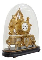 FRENCH LOUIS XV STYLE FIGURAL MANTEL CLOCK, CLOCHE