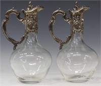 (2) FRENCH SILVERPLATE-MOUNTED GLASS CLARET JUGS