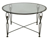 GIACOMETTI STYLE GLASS-TOP IRON COFFEE TABLE