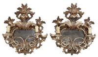 (2) ITALIAN SILVER GILT MIRRORED WALL SCONCES