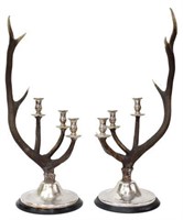 (2) SILVERPLATE DEER ANTLER CANDELABRA