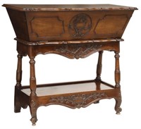 FRENCH PROVINCIAL WALNUT DOUGH BIN ON STAND