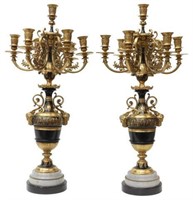 (2) FINE FRENCH BRONZE DORE ET PATINE CANDELABRA