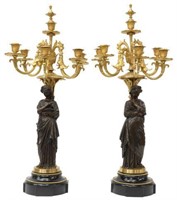 (2) JEAN JULES SALMSON BRONZE FIGURAL CANDELABRA