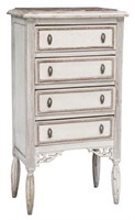 FRENCH MARBLE-TOP PAINTED TALL CHEST OF DRAWERS