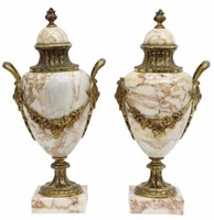 (2) FRENCH ORMOLU-MOUNTED MARBLE CASSOLETTES
