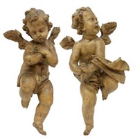 (2) ITALIAN CARVED WOOD PUTTI ARCHITECTURALS