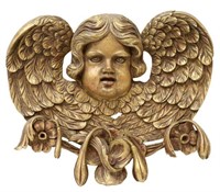 CONTINENTAL GILTWOOD PUTTO MASK WALL PLAQUE