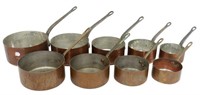 (9) FRENCH COPPER GRADUATED SAUCEPANS