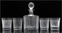 (5) LALIQUE 'FEMMES ANTIQUES' DECANTER & TUMBLERS