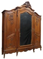 FRENCH LOUIS XV STYLE WALNUT MIRRORED ARMOIRE