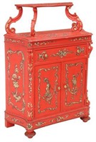 CHINOISERIE PARCEL GILT & RED PAINTED HALL CABINET