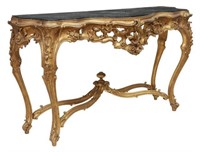 LOUIS XV STYLE MARBLE-TOP GILT CONSOLE TABLE