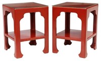 (2) CHINESE MING STYLE RED LACQUER SIDE TABLES