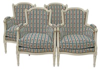 (4) FRENCH LOUIS XVI STYLE UPHOLSTERED BERGERES