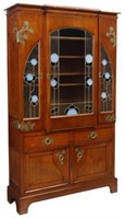 ARTS & CRAFTS OAK STAINED GLASS-DOORS BOOKCASE