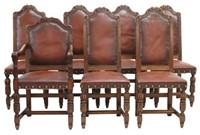 (7) FRENCH OAK & LEATHER HIGHBACK DINING CHAIRS