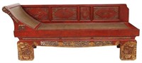 CHINESE PARCEL GILT RED LACQUERED DAYBED
