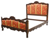FRENCH LOUIS XV STYLE UPHOLSTERED OAK BED