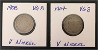 Coins: 1907 & 1908 (V) Nickels