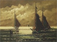 JEAN COUNE (1900-1963) SAILBOATS OIL PAINTING
