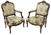 (2) FRENCH LOUIS XV STYLE UPHOLSTERED FAUTEUILS