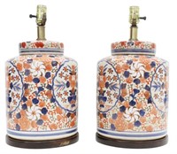 2) JAPANESE IMARI PORCELAIN GINGER JAR TABLE LAMPS