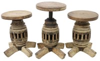 (3) RUSTIC ARCHITECTURAL WOOD STOOLS