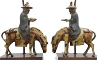 (2) CHINESE CAST IRON SCHOLAR & HORSE TABLE LAMPS