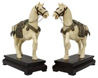 (2) LARGE CHINESE TANG STYLE BONE HORSE FIGURES