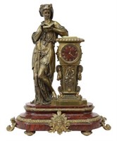 FRENCH CHARPENTIER BRONZE FIGURAL & MARBLE CLOCK