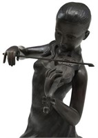 PATINATED BRONZE SCULPTURE GIRL PLAYING VIOLIN