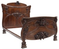 ART NOUVEAU FIGURAL CARVED MAHOGANY FULL-SIZE BED