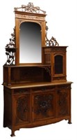 ART NOUVEAU MIRRORED CARVED WALNUT SIDEBOARD