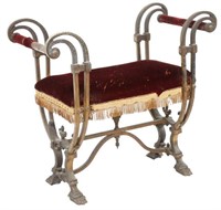 CONTINENTAL UPHOLSTERED IRON CURULE BENCH