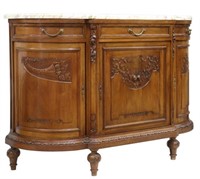 FRENCH MARBLE-TOP WALNUT BREAKFRONT SERVER