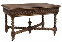 FRENCH LOUIS XIII STYLE CARVED OAK DRAW-LEAF TABLE