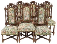 (6) FRENCH HENRI II STYLE CARVED OAK DINING CHAIRS