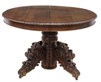FRENCH HENRI II STYLE CARVED OAK EXTENSION TABLE