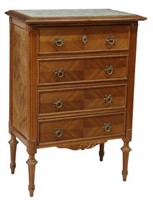 LOUIS XVI STYLE MARBLE-TOP WALNUT TALL CHEST
